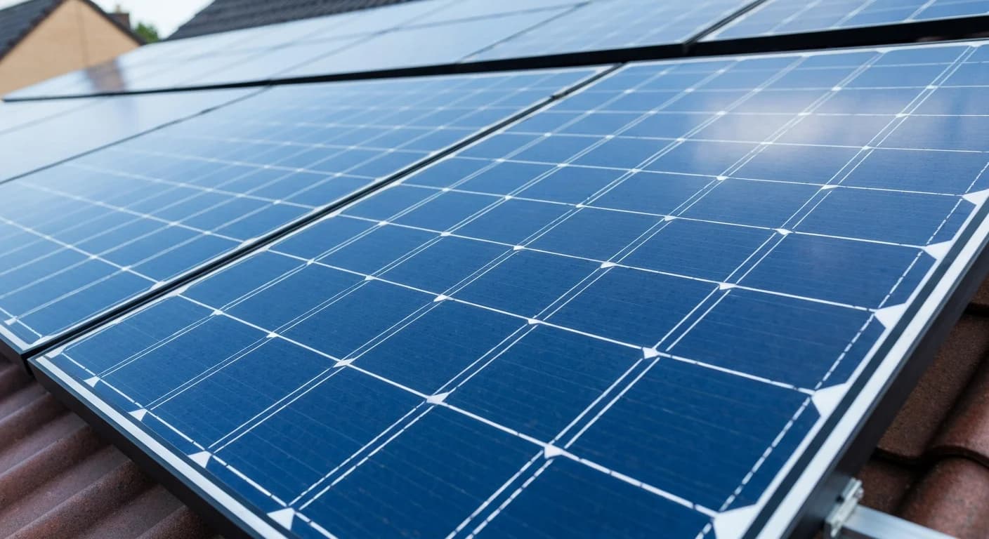 Close-up van zonnepanelen op een Nederlands woonhuis