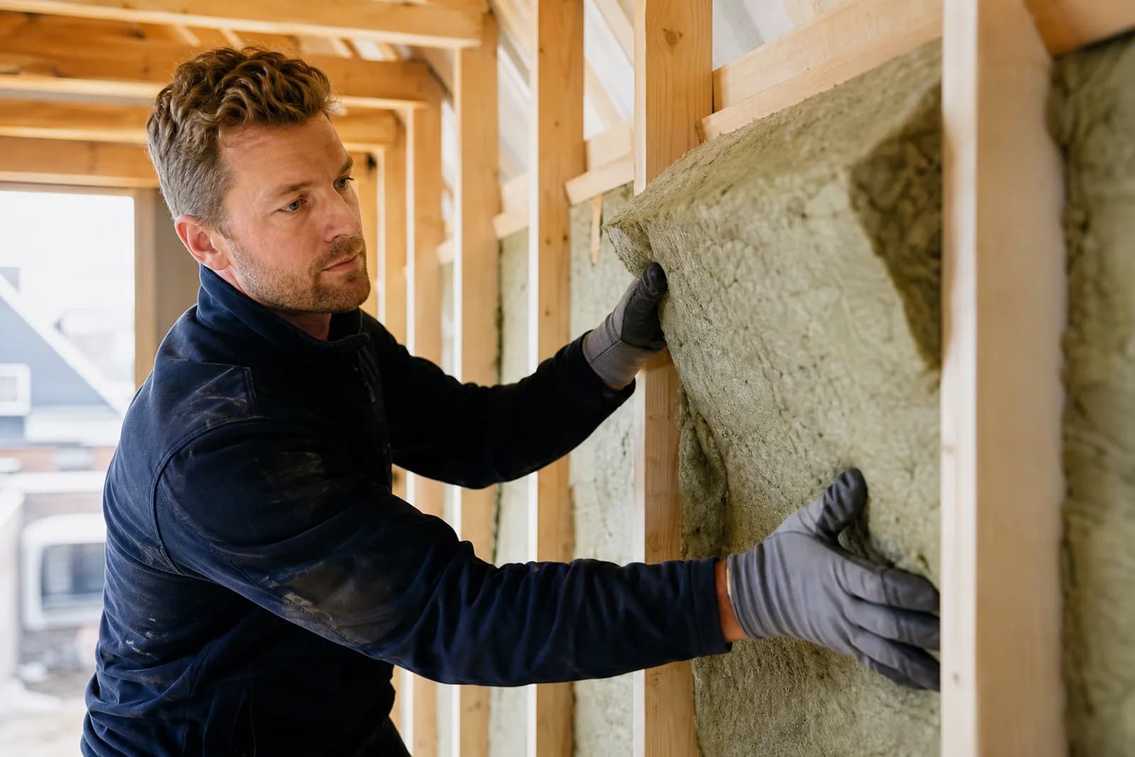 Monteur brengt isolatiemateriaal aan in een woning