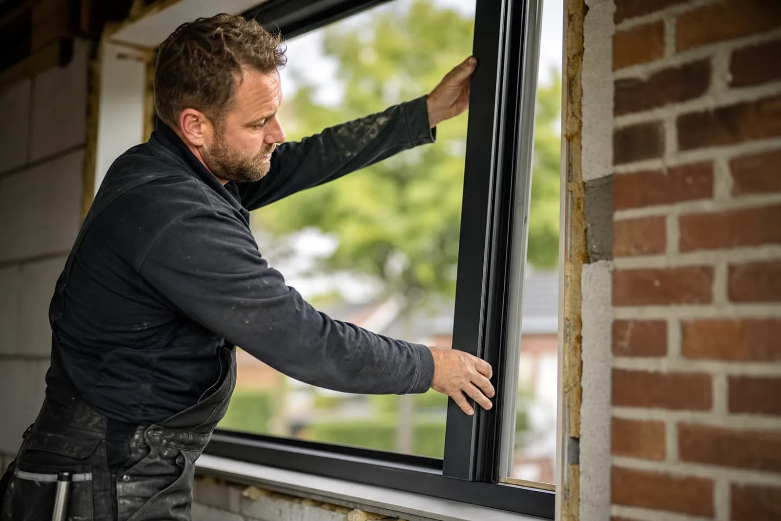 Kozijnspecialist plaatst een nieuw kunststof kozijn