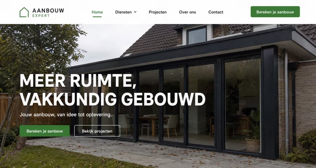 Voorbeeld aannemerswebsite, Aanbouw Expert (Aanbouw & dakkapel · fris)