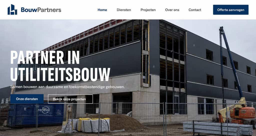 Voorbeeld aannemerswebsite, BouwPartners (Utiliteitsbouw · zakelijk)