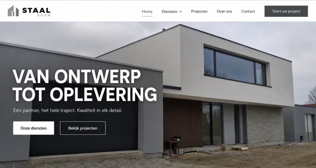 Voorbeeld aannemerswebsite, STAAL Bouw (Nieuwbouw · architectonisch)