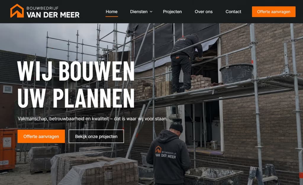 Voorbeeld aannemerswebsite, Bouwbedrijf Van der Meer (Aannemer · bouw & verbouw)