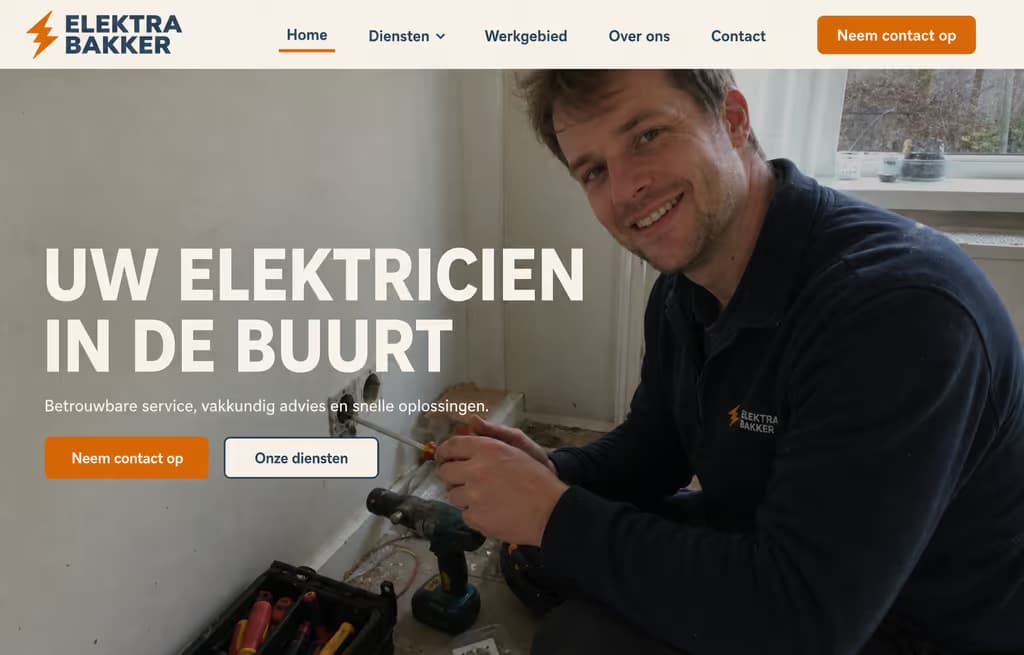 Voorbeeld elektricienswebsite — Elektra Bakker (Vakman · lokaal)