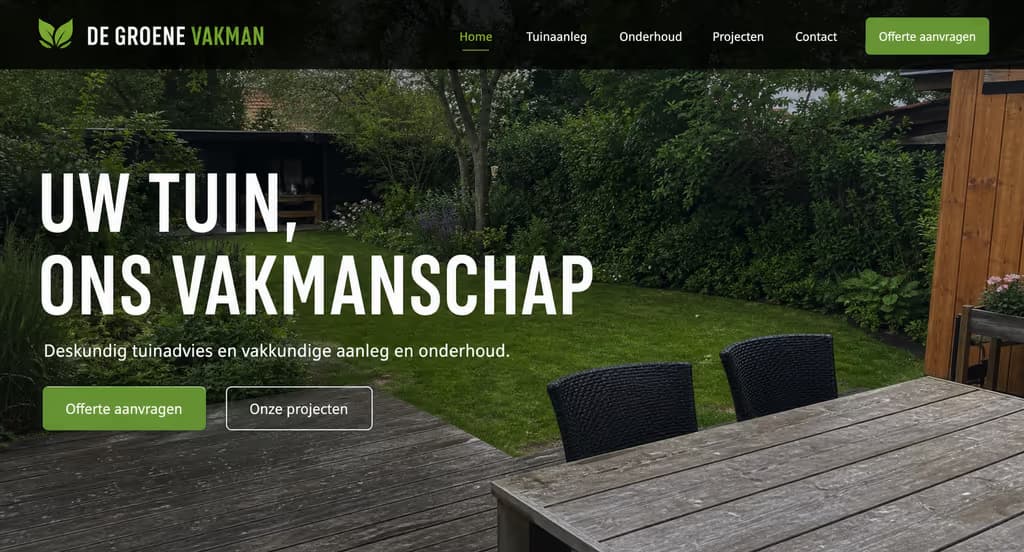 Voorbeeld hovenierswebsite — De Groene Vakman (Hovenier · natuurlijk groen)