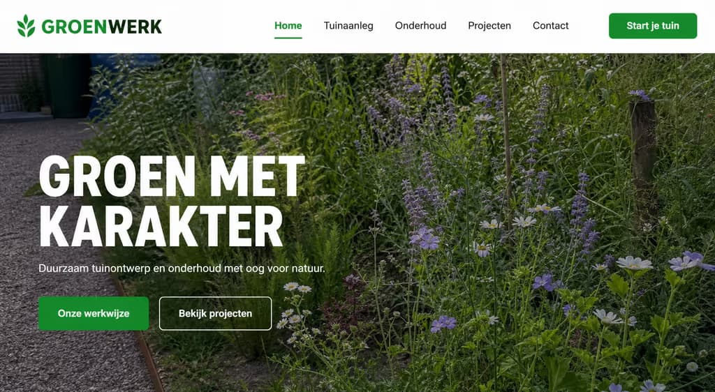Voorbeeld hovenierswebsite — GroenWerk (Duurzaam · bold)