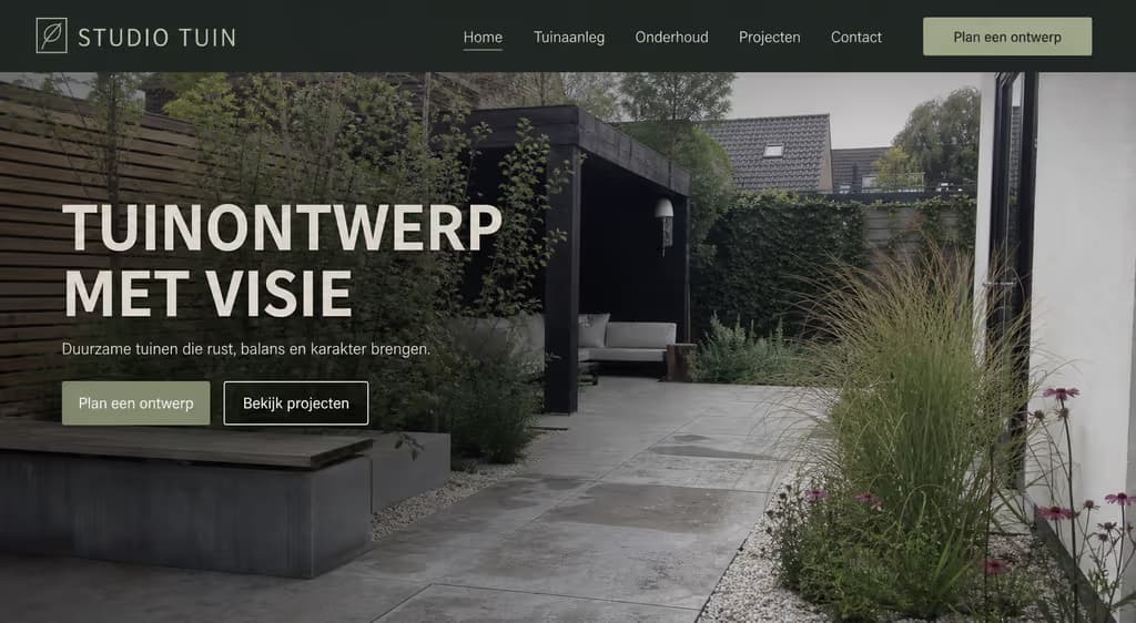Voorbeeld hovenierswebsite — Studio Tuin (Tuinarchitect · modern)