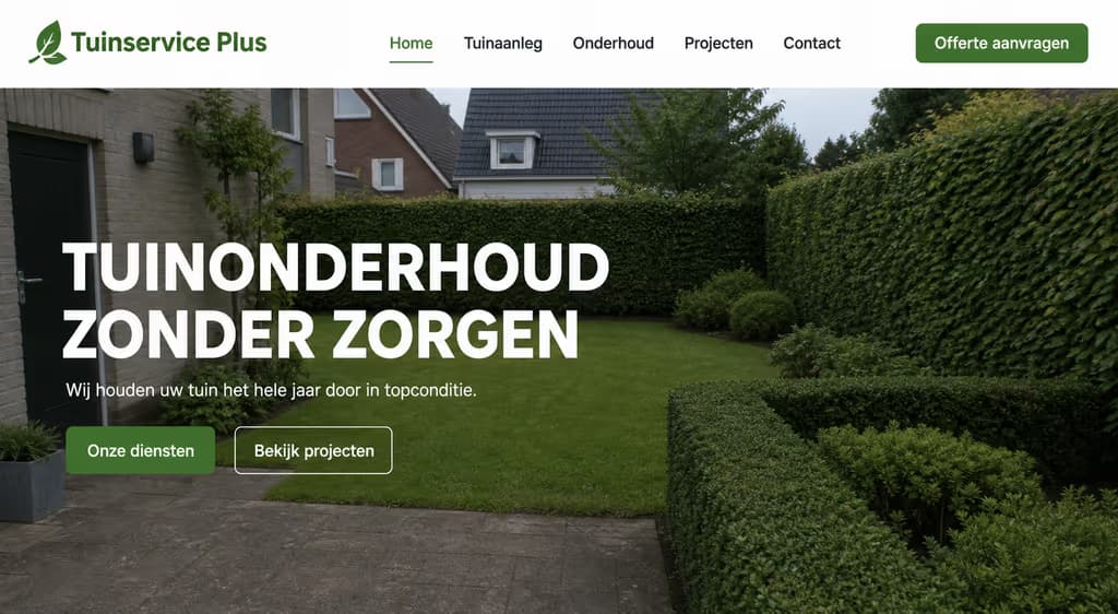 Voorbeeld hovenierswebsite — Tuinservice Plus (Onderhoud · service)