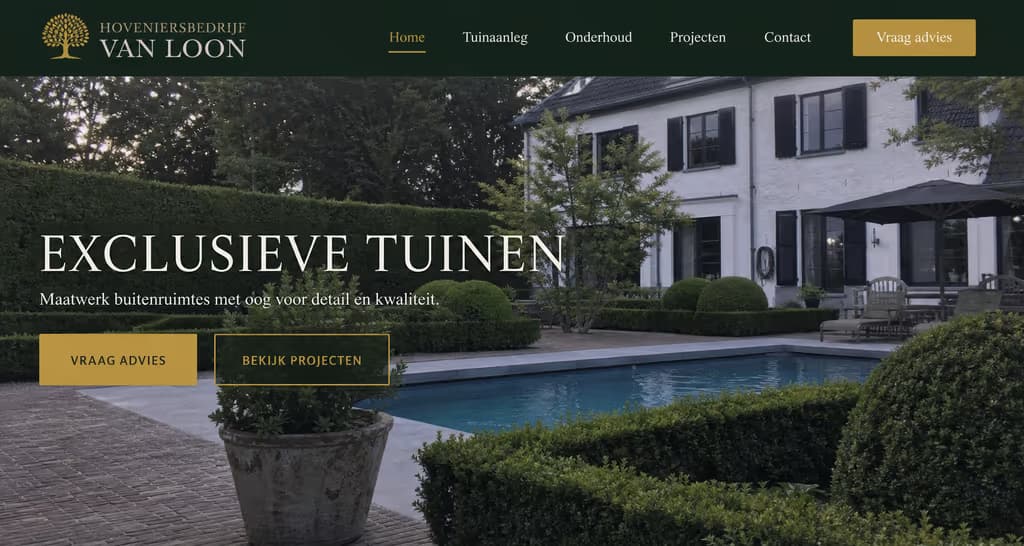 Voorbeeld hovenierswebsite — Hoveniersbedrijf Van Loon (Exclusief · premium)