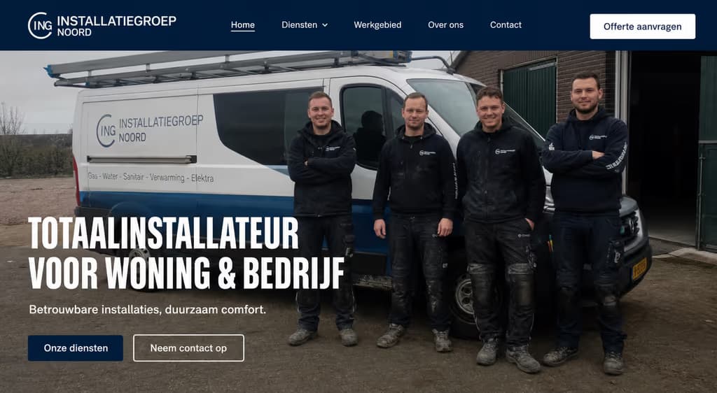 Voorbeeld installateurswebsite: Installatiegroep Noord (Totaalinstallateur · zakelijk)