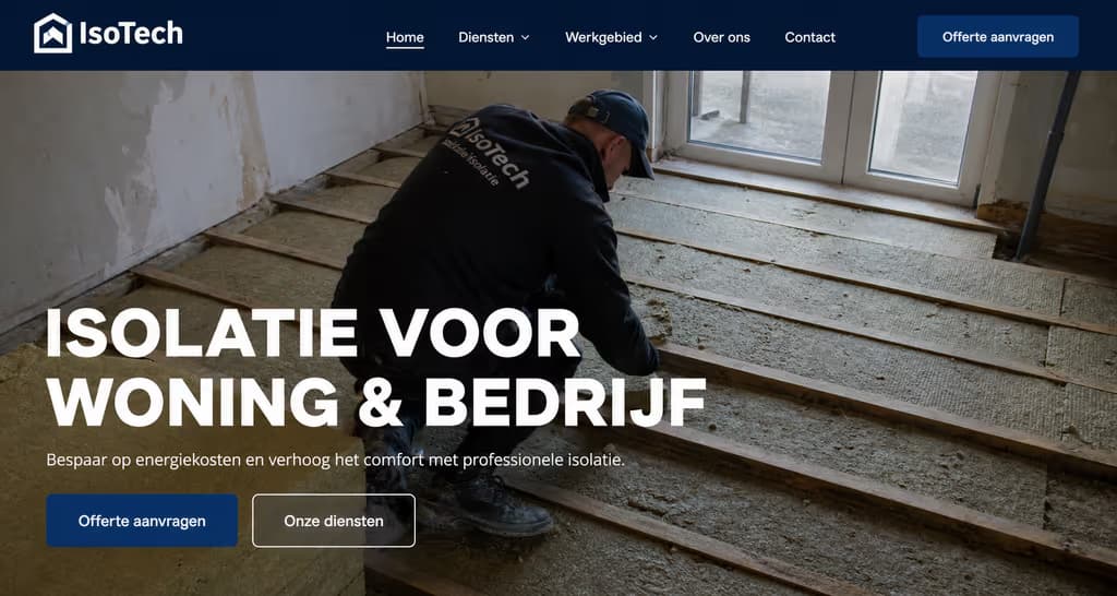 Voorbeeld isolatiewebsite: IsoTech (Woning & bedrijf · zakelijk)