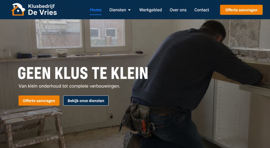 Voorbeeld klusbedrijfswebsite — Klusbedrijf De Vries (Klusbedrijf · allround)