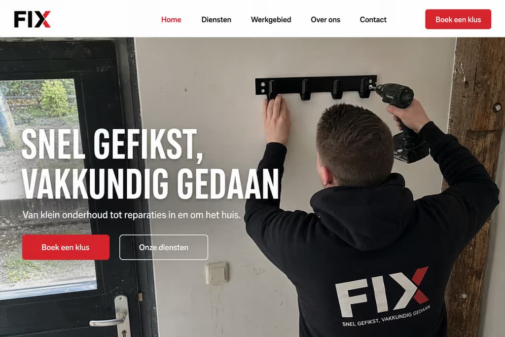Voorbeeld klusbedrijfswebsite — FIX (Klusservice · modern)