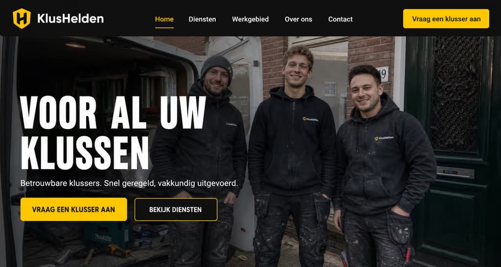 Voorbeeld klusbedrijfswebsite — KlusHelden (Allround · bold)