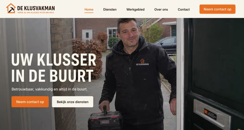 Voorbeeld klusbedrijfswebsite — De Klusvakman (Vakman · lokaal)