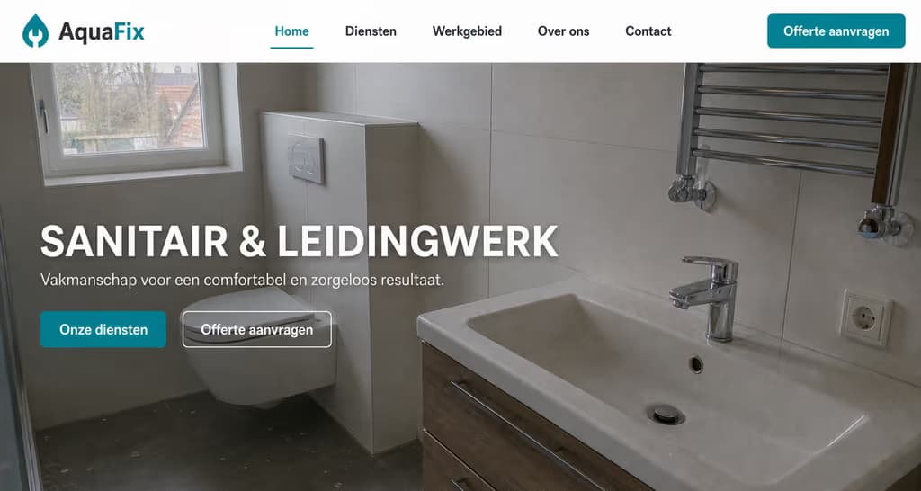 Voorbeeld loodgieterswebsite — AquaFix (Sanitair · modern)