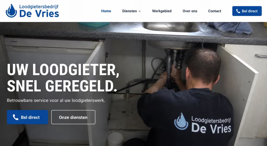 Voorbeeld loodgieterswebsite — Loodgietersbedrijf De Vries (Loodgieter · betrouwbaar)