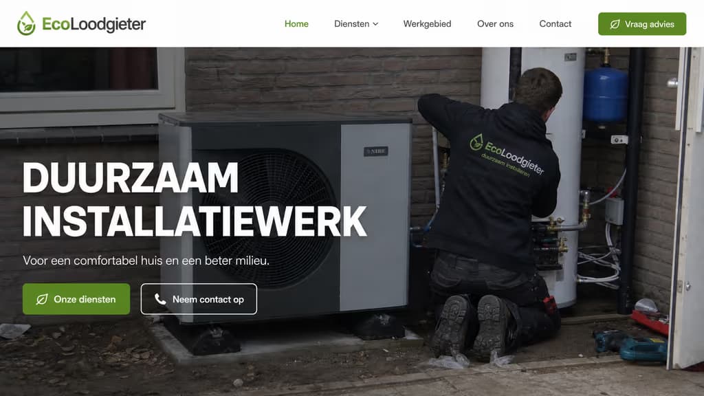 Voorbeeld loodgieterswebsite — EcoLoodgieter (Duurzaam · installatie)