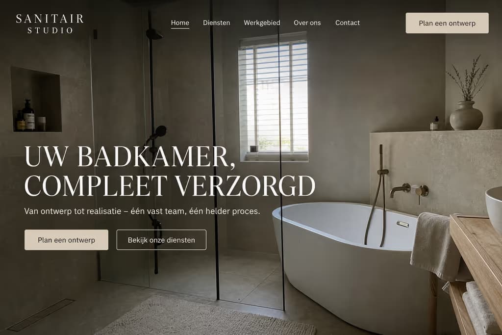 Voorbeeld loodgieterswebsite — Sanitair Studio (Badkamer · premium)