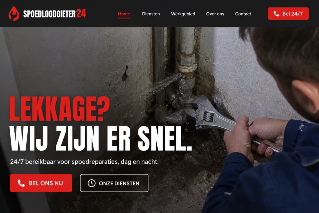 Voorbeeld loodgieterswebsite — Spoedloodgieter 24 (Spoed · 24/7)