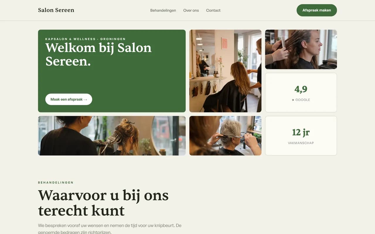 Voorbeeld kapperswebsite — Salon Sereen (Kapsalon & wellness)