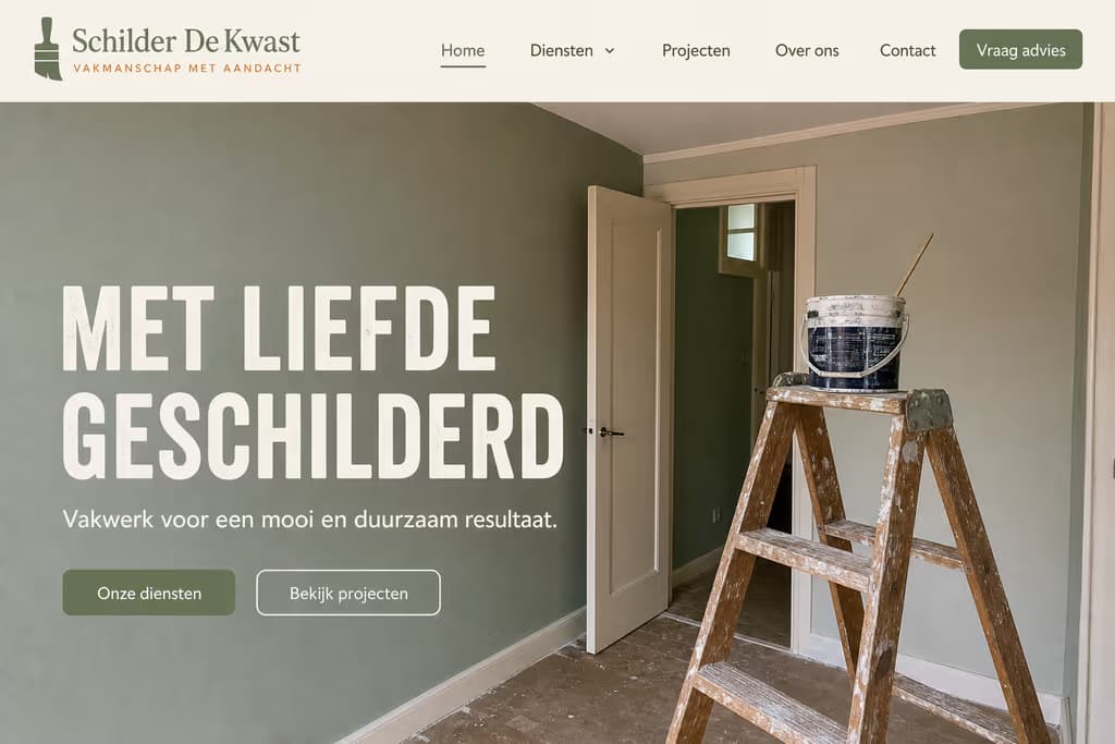 Voorbeeld schilderswebsite — Schilder De Kwast (Ambacht · warm)