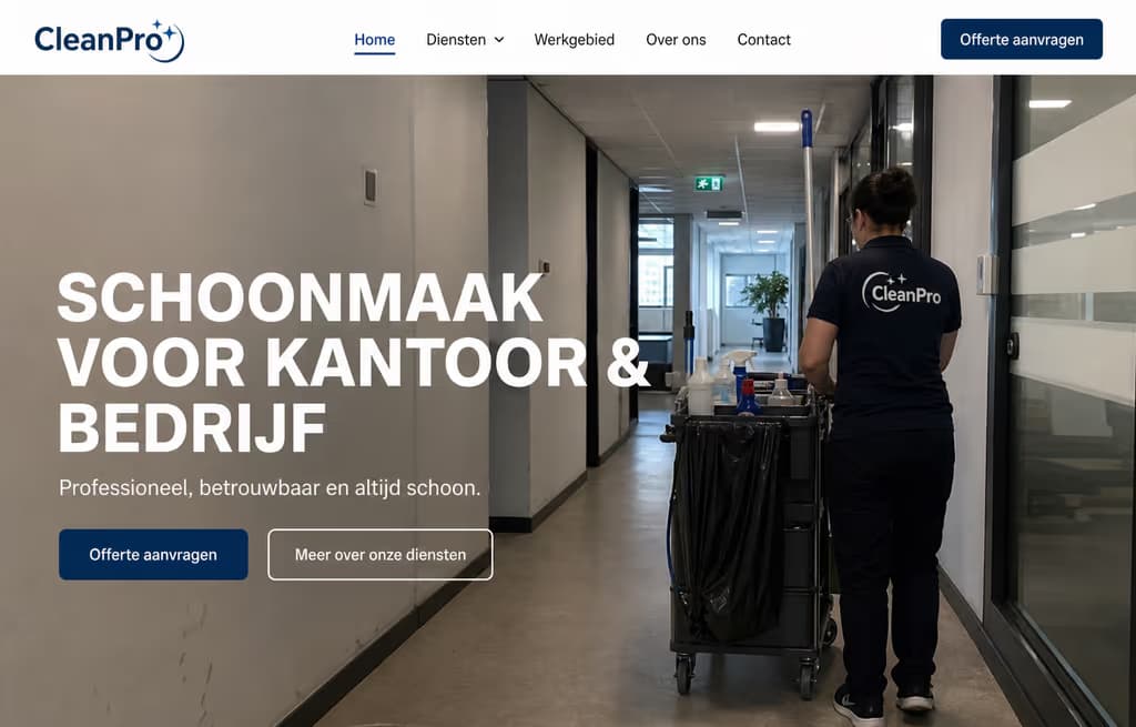 Voorbeeld schoonmaakwebsite — CleanPro (Kantoor & bedrijf · zakelijk)