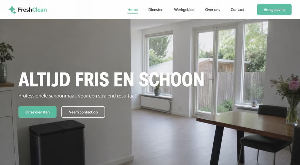 Voorbeeld schoonmaakwebsite — FreshClean (Schoonmaak · modern)