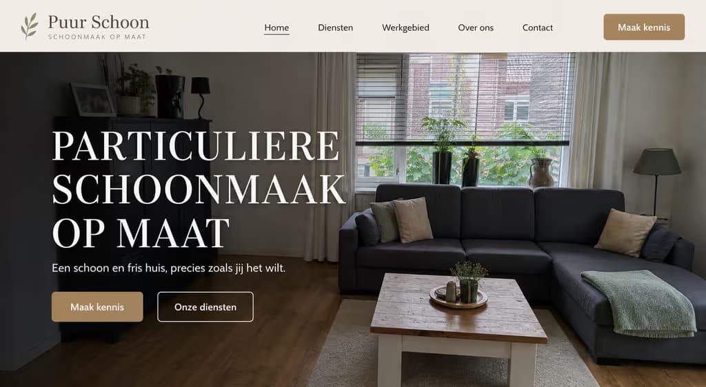Voorbeeld schoonmaakwebsite — Puur Schoon (Particulier · premium)
