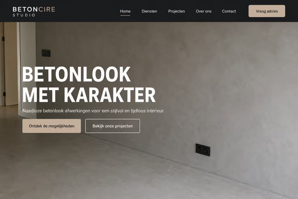Voorbeeld stukadoorswebsite — BetonCire Studio (Betonlook · bold)