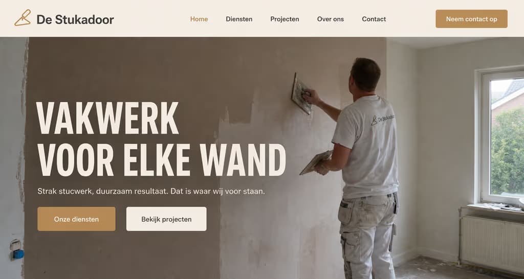 Voorbeeld stukadoorswebsite — De Stukadoor (Ambacht · warm)