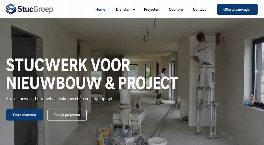 Voorbeeld stukadoorswebsite — StucGroep (Projectstucwerk · zakelijk)