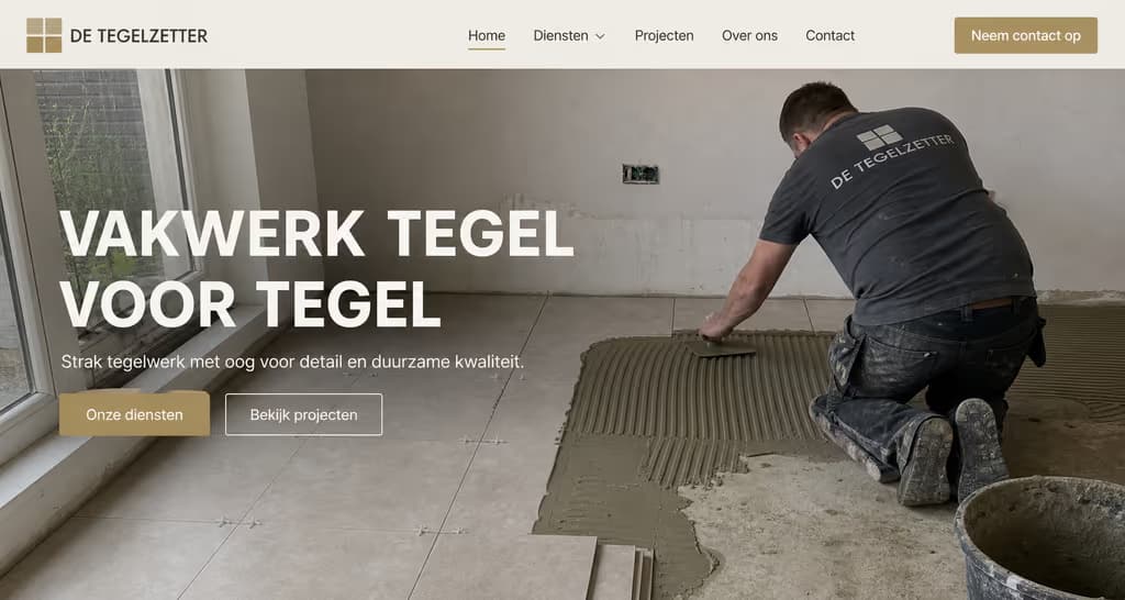 Voorbeeld tegelzetterswebsite: De Tegelzetter (Ambacht · warm)