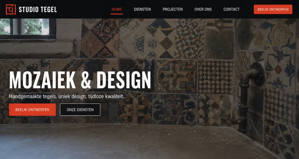 Voorbeeld tegelzetterswebsite: Studio Tegel (Mozaïek & design · bold)