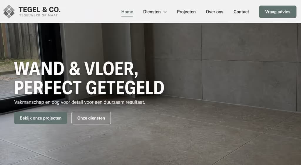 Voorbeeld tegelzetterswebsite: Tegel & Co (Wand & vloer · modern)