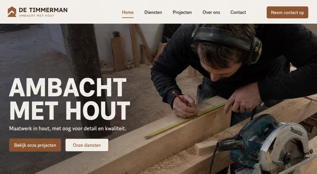 Voorbeeld timmermanswebsite — De Timmerman (Ambacht · klassiek)