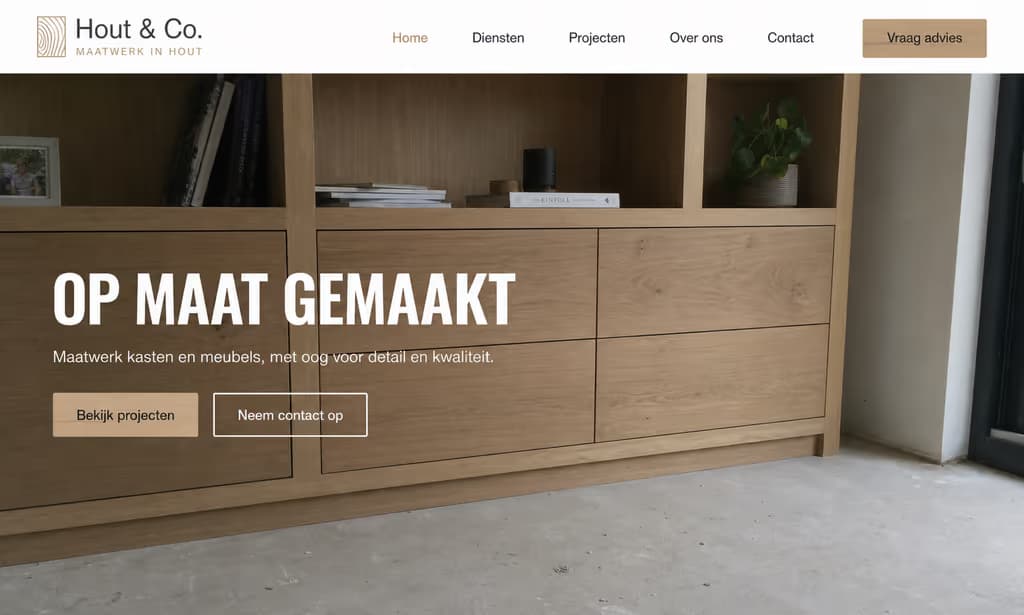 Voorbeeld timmermanswebsite — Hout & Co (Meubelmaker · modern)