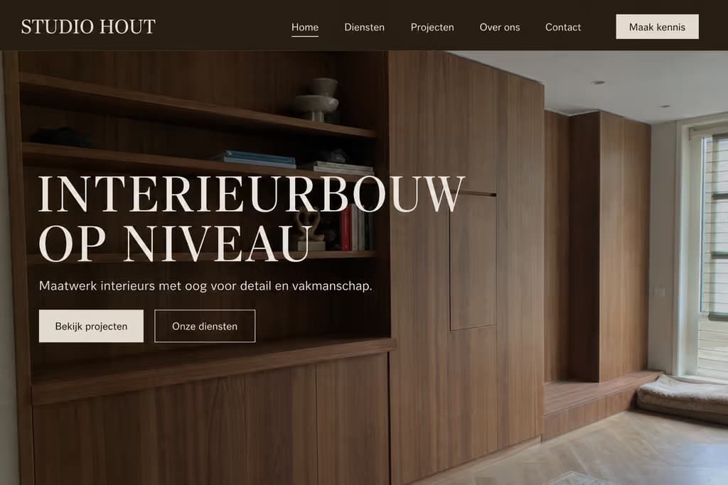 Voorbeeld timmermanswebsite — Studio Hout (Interieurbouw · premium)