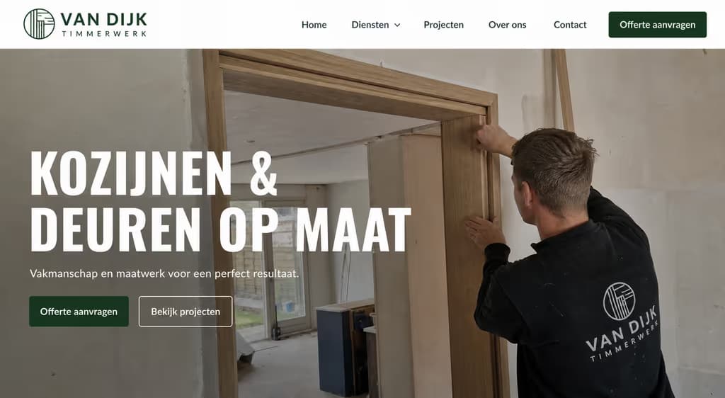 Voorbeeld timmermanswebsite — Van Dijk Timmerwerk (Kozijnen & deuren · strak)