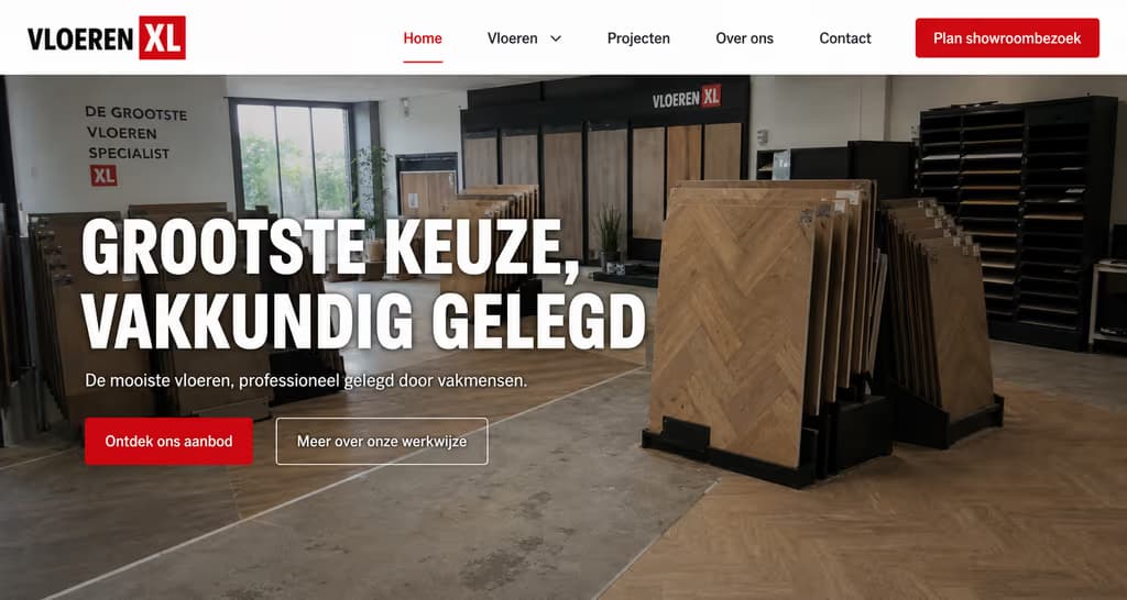 Voorbeeld vloerleggerswebsite — Vloeren XL (Showroom · fris)