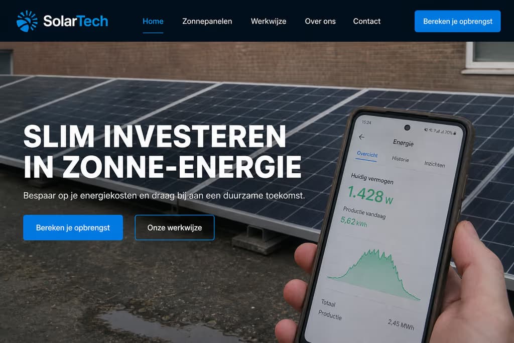 Voorbeeld zonnepanelen-website — SolarTech (Zonne-energie · smart)