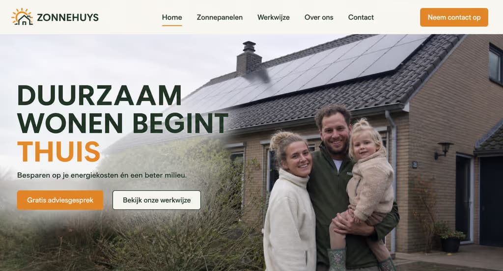 Voorbeeld zonnepanelen-website — Zonnehuys (Familiebedrijf · warm)