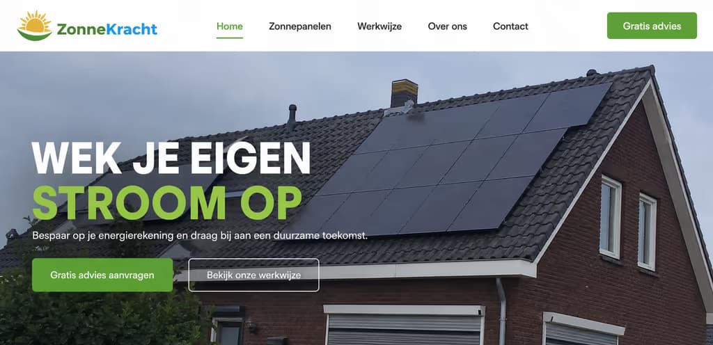 Voorbeeld zonnepanelen-website — ZonneKracht (Zonnepanelen · duurzaam)