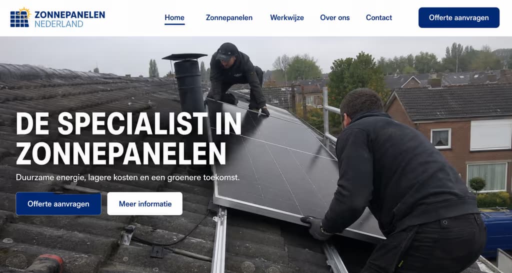 Voorbeeld zonnepanelen-website — Zonnepanelen Nederland (Installatie · betrouwbaar)