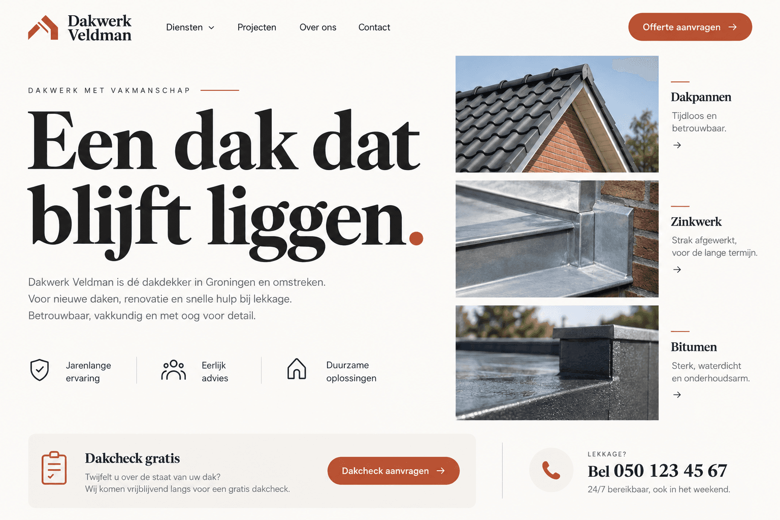 Voorbeeld van een website voor dakdekkers