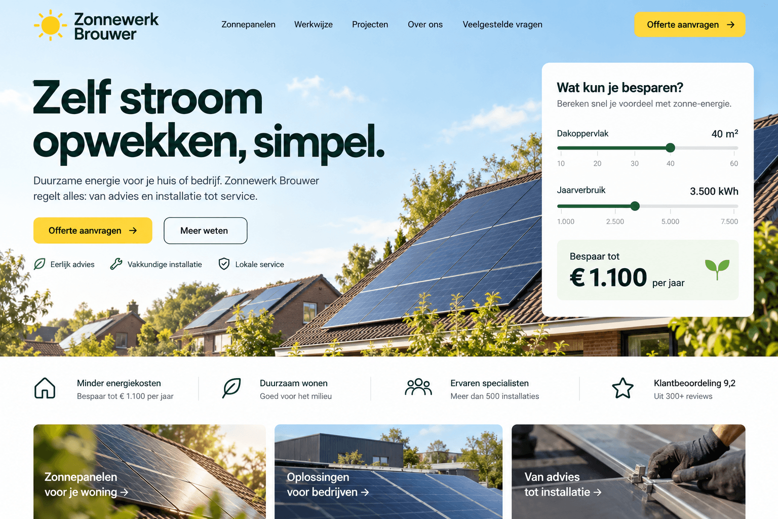 Voorbeeld van een website voor zonnepanelen